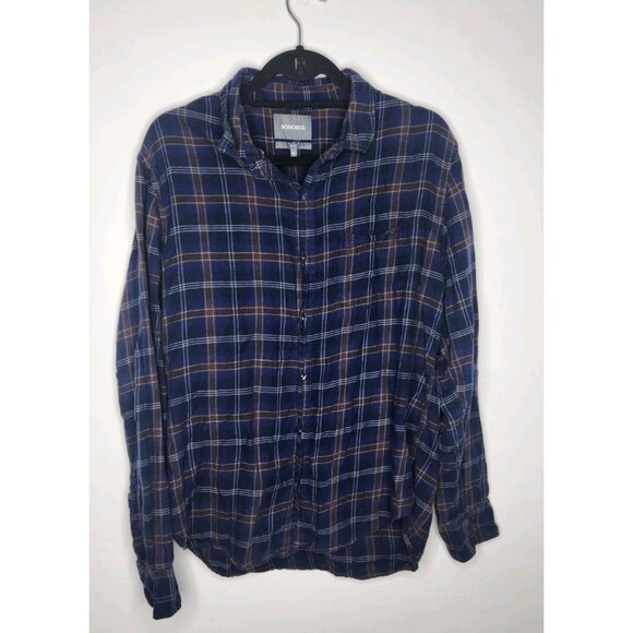 Bonobos Shirt Mens Blue Plaid Flannel Tailored Slim Fit Button Up Size XL - Picture 1 of 7